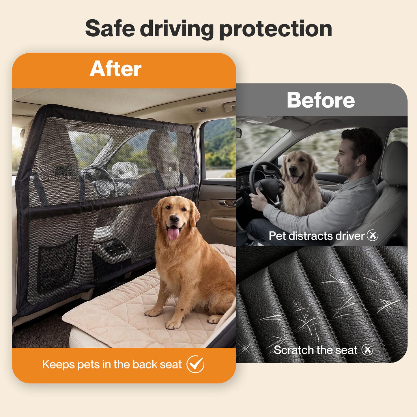 Skylos Dog Car Barrier Net Mesh Dog Guard Universal Vehicle Pet Safety Gate