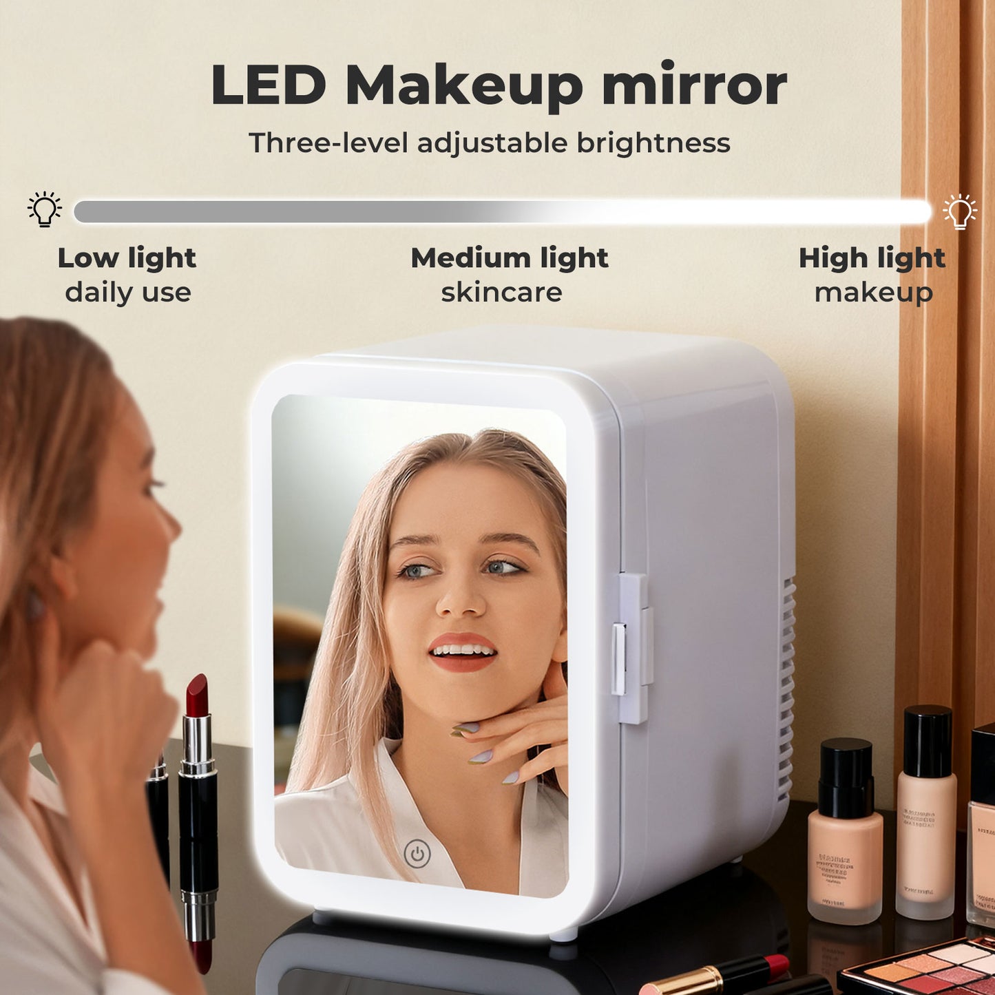 Spector Mini Fridge 5L Portable Tabletop Cooler Warmer LED Makeup Mirror Bedroom