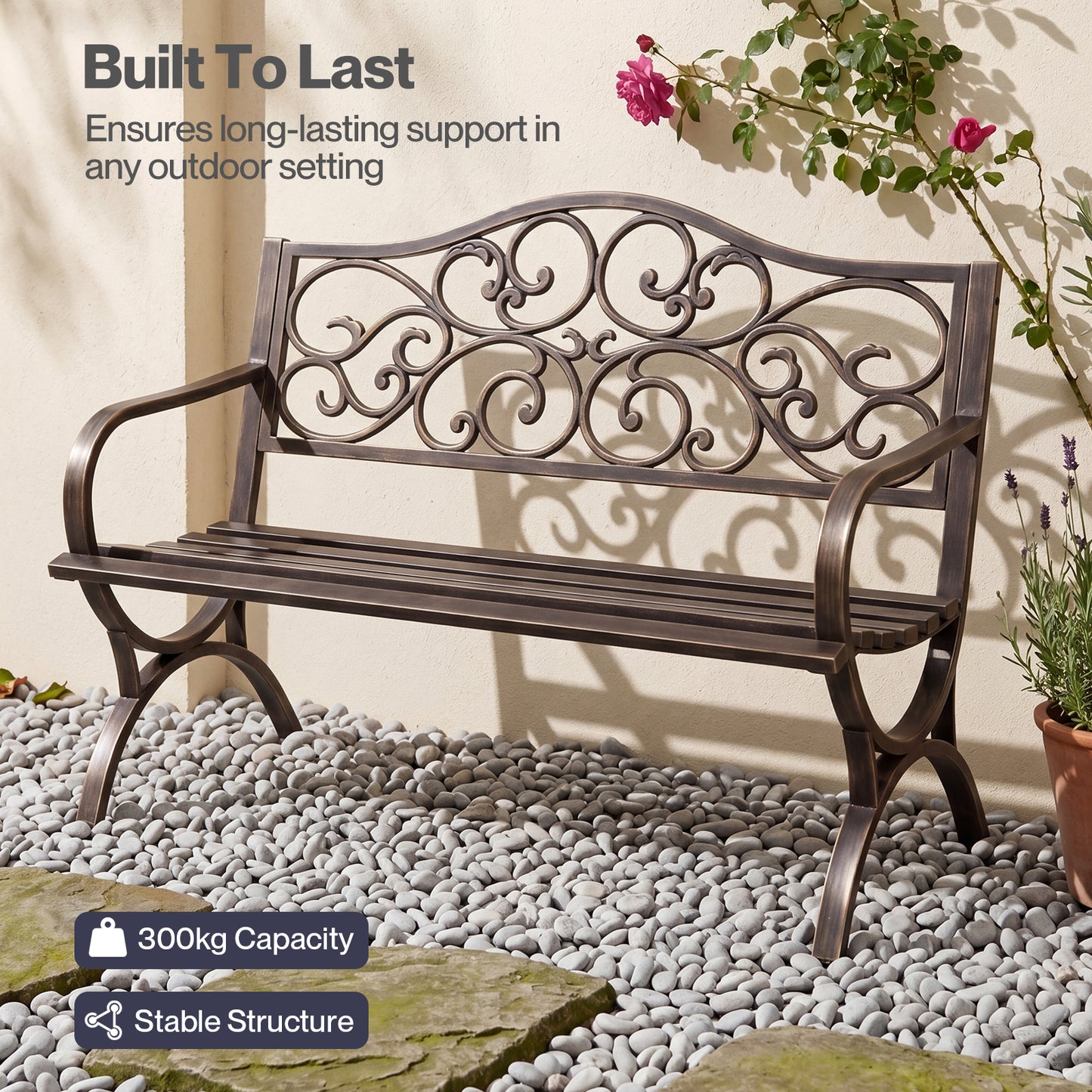Levede Garden Bench Outdoor Bench 300kg Metal Floral Pattern Bronze