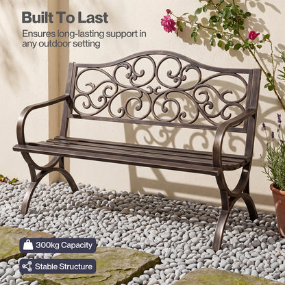 Levede Garden Bench Outdoor Bench 300kg Metal Floral Pattern Bronze