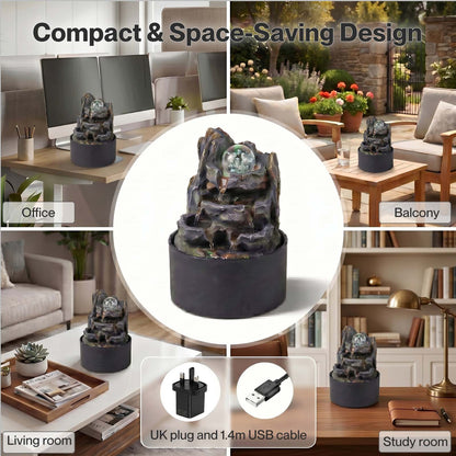 Spector Water Feature Indoor Fountains Rotating Glass Ball LED Light Resin Grey