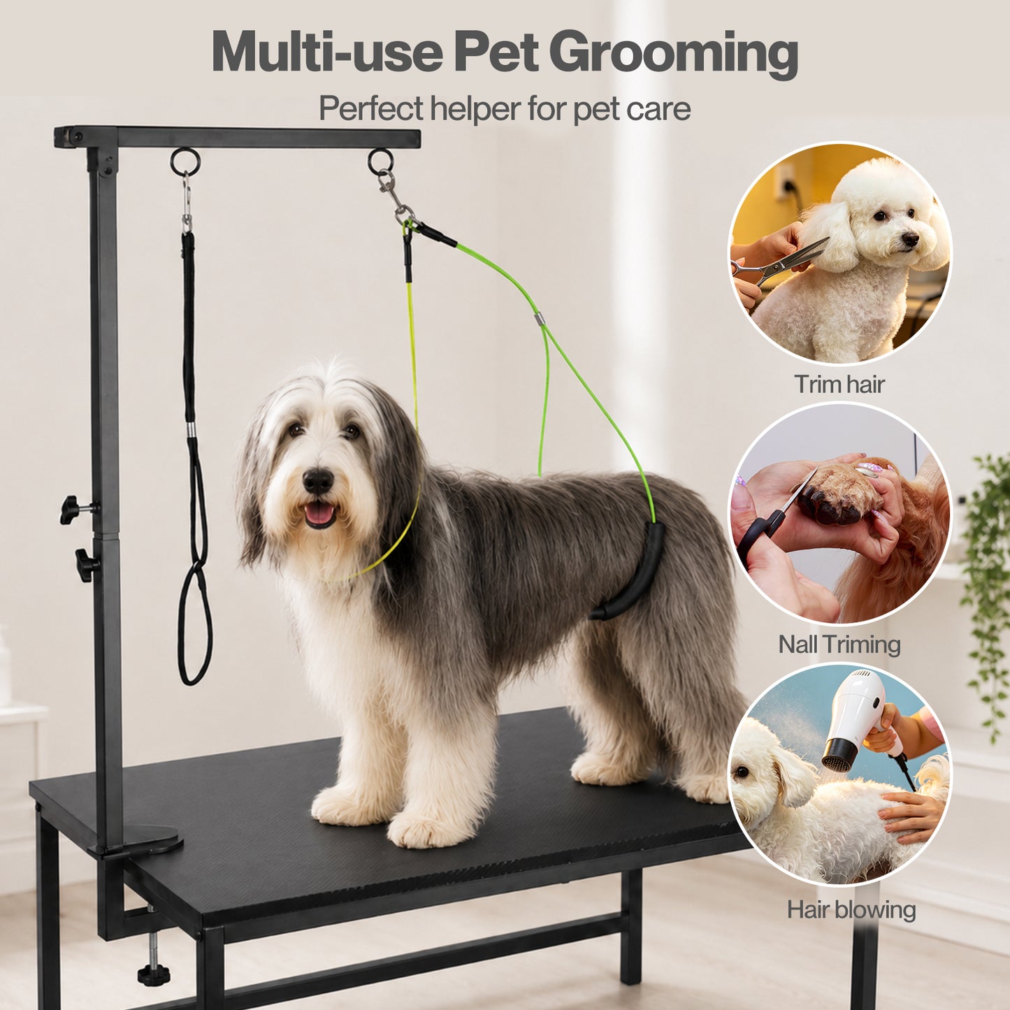 Skylos Dog Grooming Table Arm Adjustable 270° Steel Clamp Hammock for Home Black