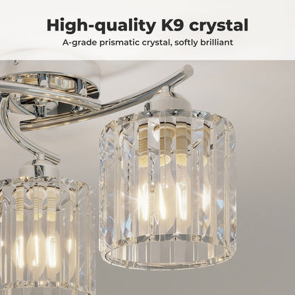 Emitto Crystal Ceiling Light 3 Light Semi Flush Mount Lamp E27 Chandelier Chrome