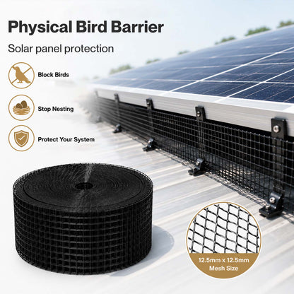 Mountview Bird Proofing Mesh Set PVC 60 Fixing Clips 30m for Solar Panel Black