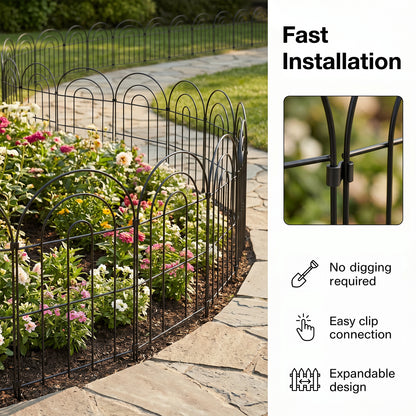 Mountview Garden Fence 10pc Metal Dog Fence Picket Fence Black Steel