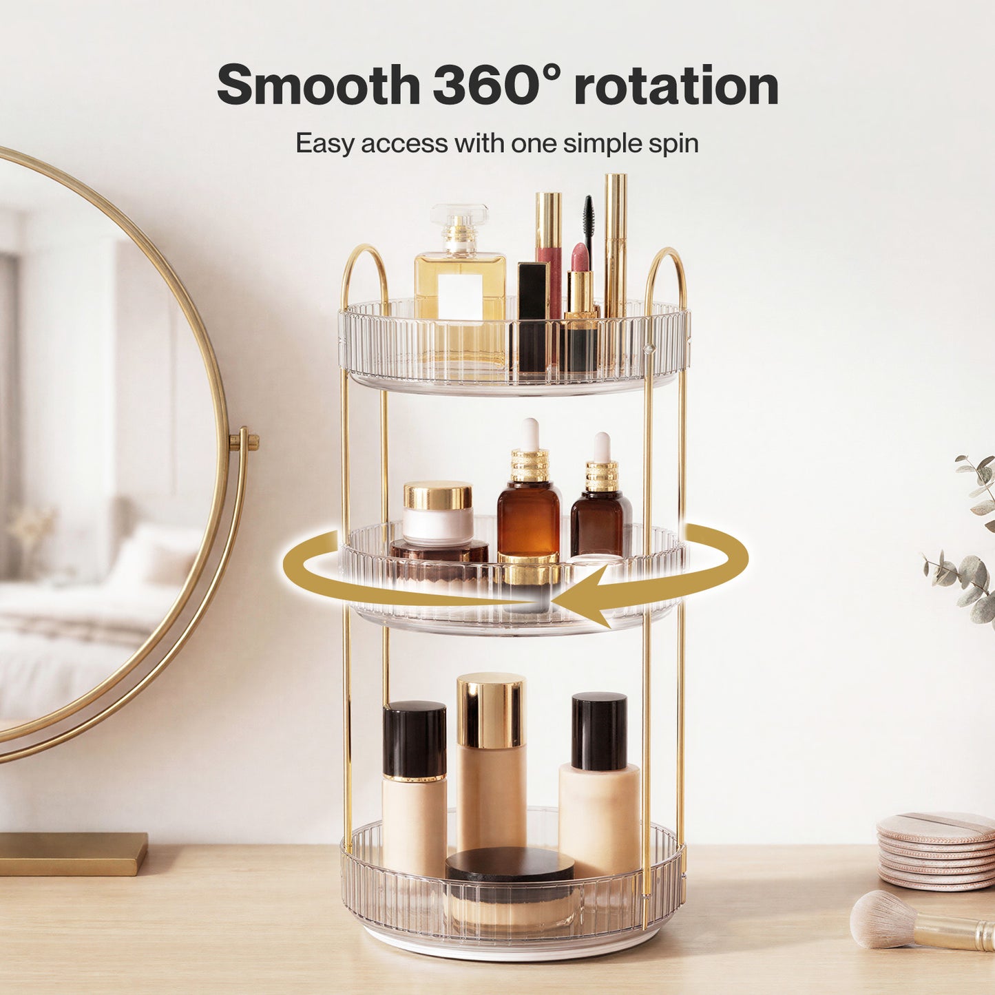 ilus Makeup Organiser 360 Rotating Spinning 3 Tiers Cosmetic Organizer White