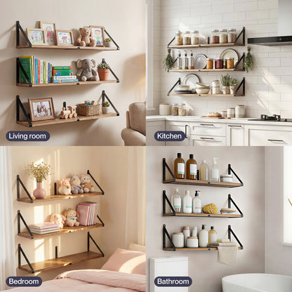 Levede Floating Shelves Wall Mounted Storage Home Set of 3 Natural Color