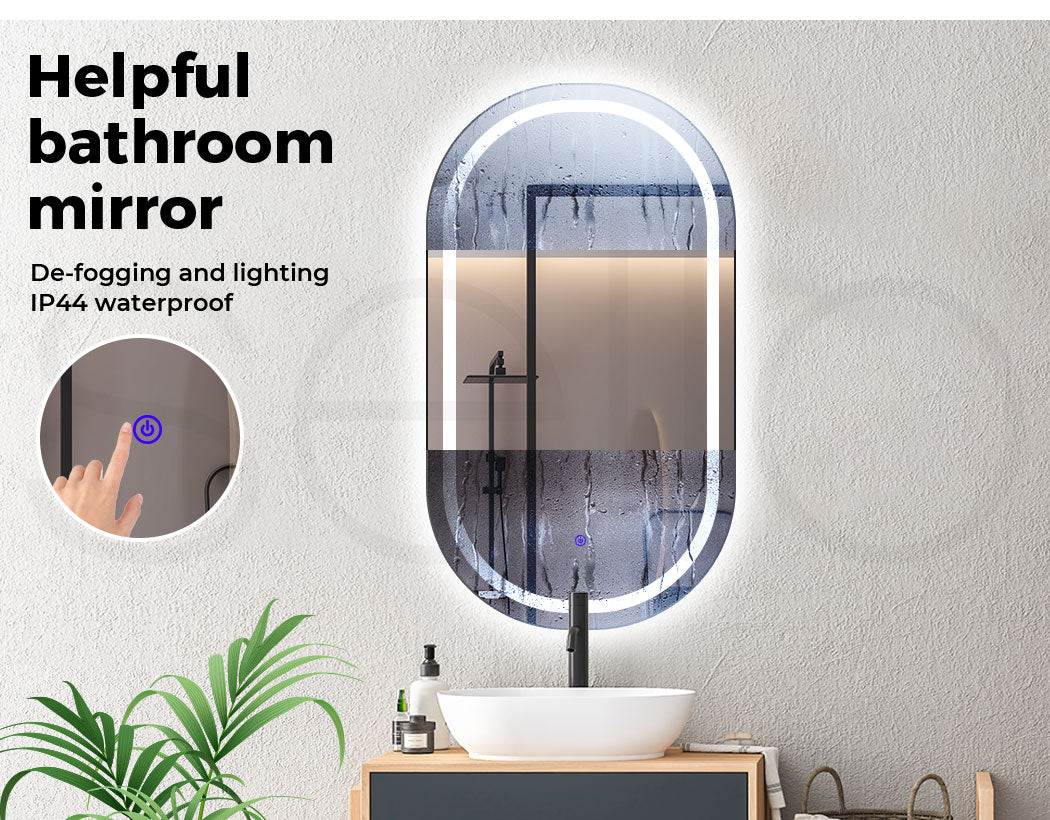 Led Bathroom Mirror With 3 Light Oval Makeup Wall Mirrors Illuminated 50x75cm
