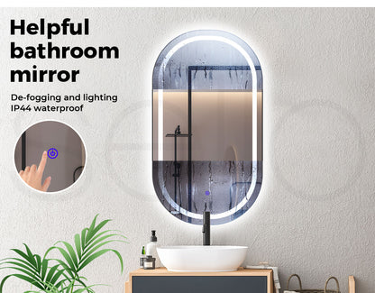 Led Bathroom Mirror With 3 Light Oval Makeup Wall Mirrors Illuminated 50x75cm