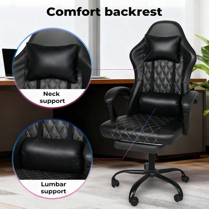 Levede Office Desk Chair PU Gaming Recliner Adjustable Height Swivel Black