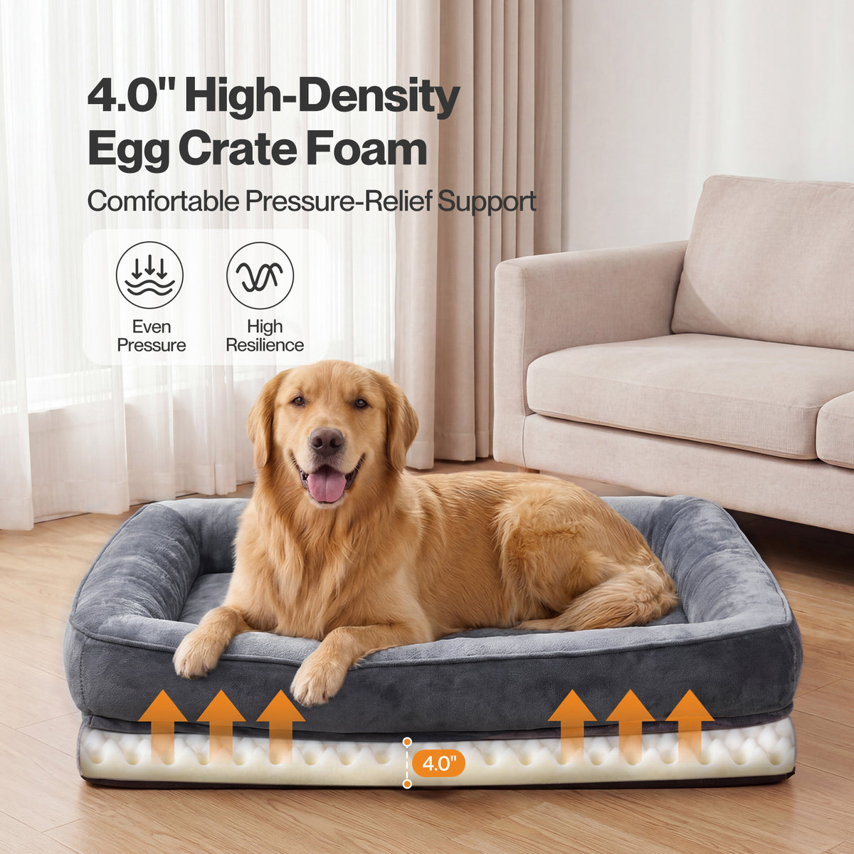 Skylos Dog Bed Orthopedic Support Sofa For Joint Relief Washable Grey