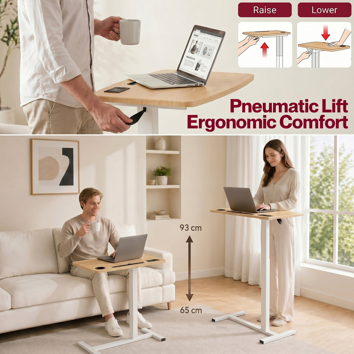Standing Desk Height Adjustable Stand Over Bed Laptop Table Shelf Electric USB