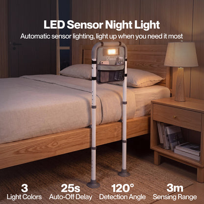 Levede Adjustable Bed Rail with LED Sensor Light Storage Pocket Bed Handle Guard