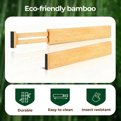 Levede Adjustable Drawer Divider Bamboo 4PC Expandable Organisers Spring Loaded