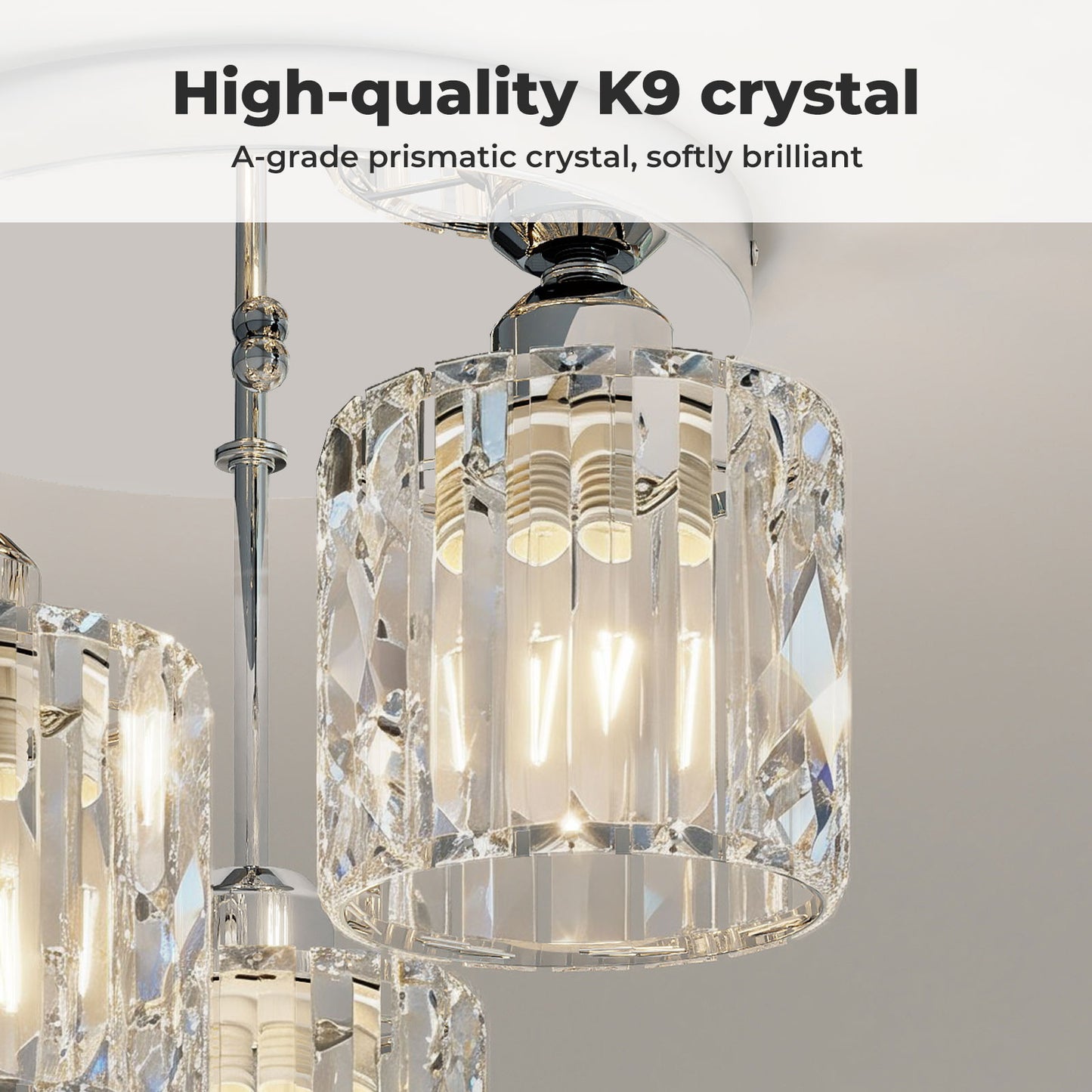 Emitto Crystal Ceiling Light 3 Light E27 Chandelier Semi Flush Mount Lamp Chrome