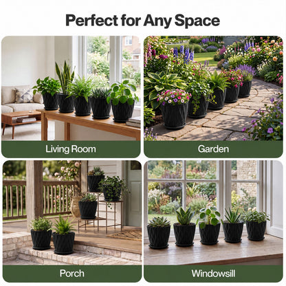 TOQUE Plant Pots 5Pc 20cm Plant Pots Indoor Drainage PP Plastic Black