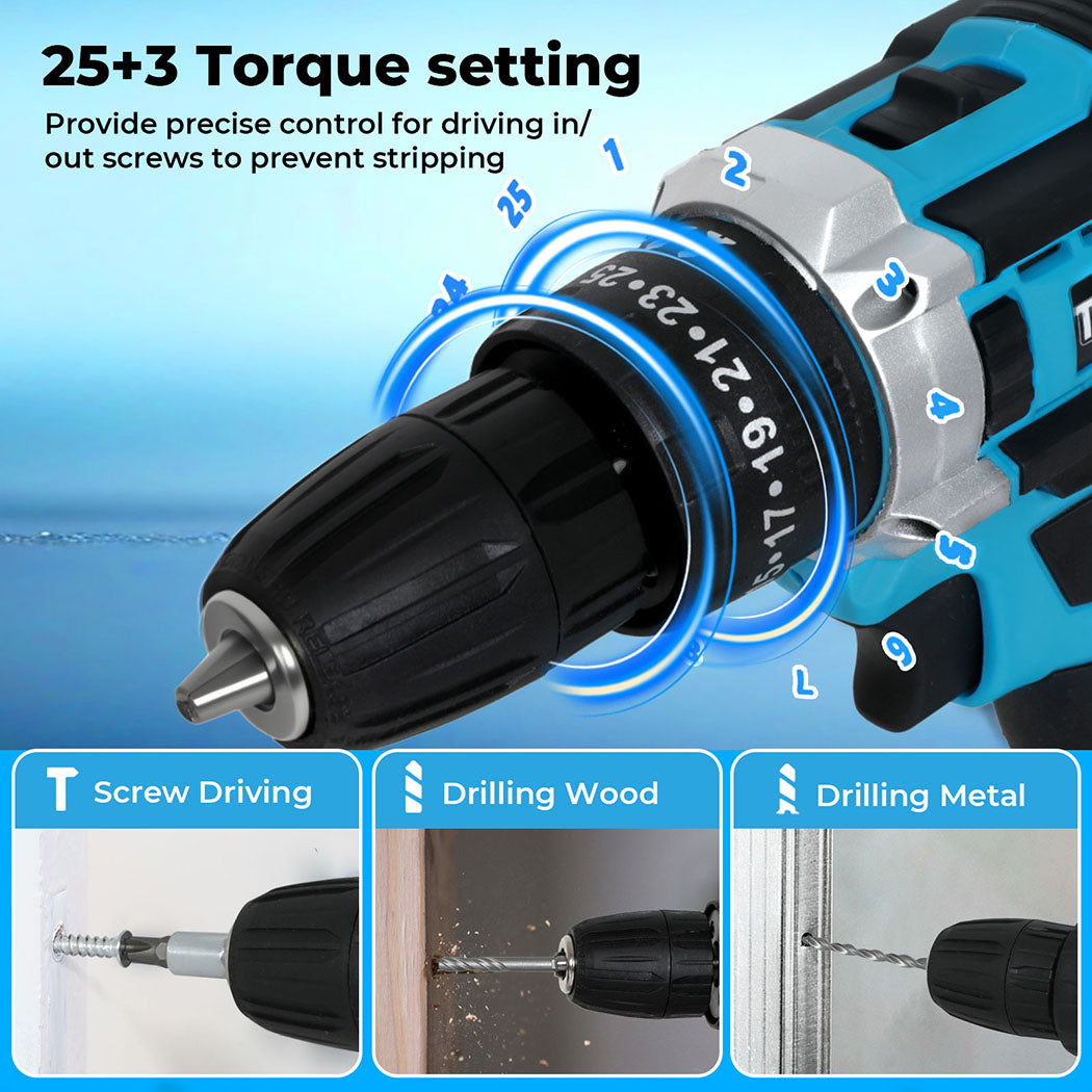Traderight 2 Battery 21V Cordless Drill Combi Driver Electric Screwdriver Set