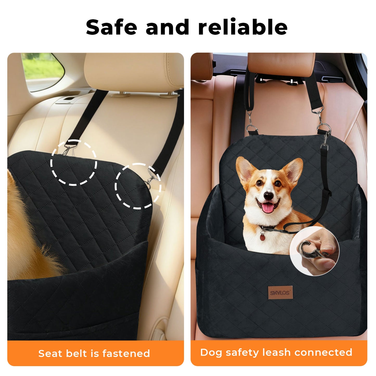 Skylos Pet Booster Dog Car Seat Safe Travel Carrier Bed Basket Puppy Washable