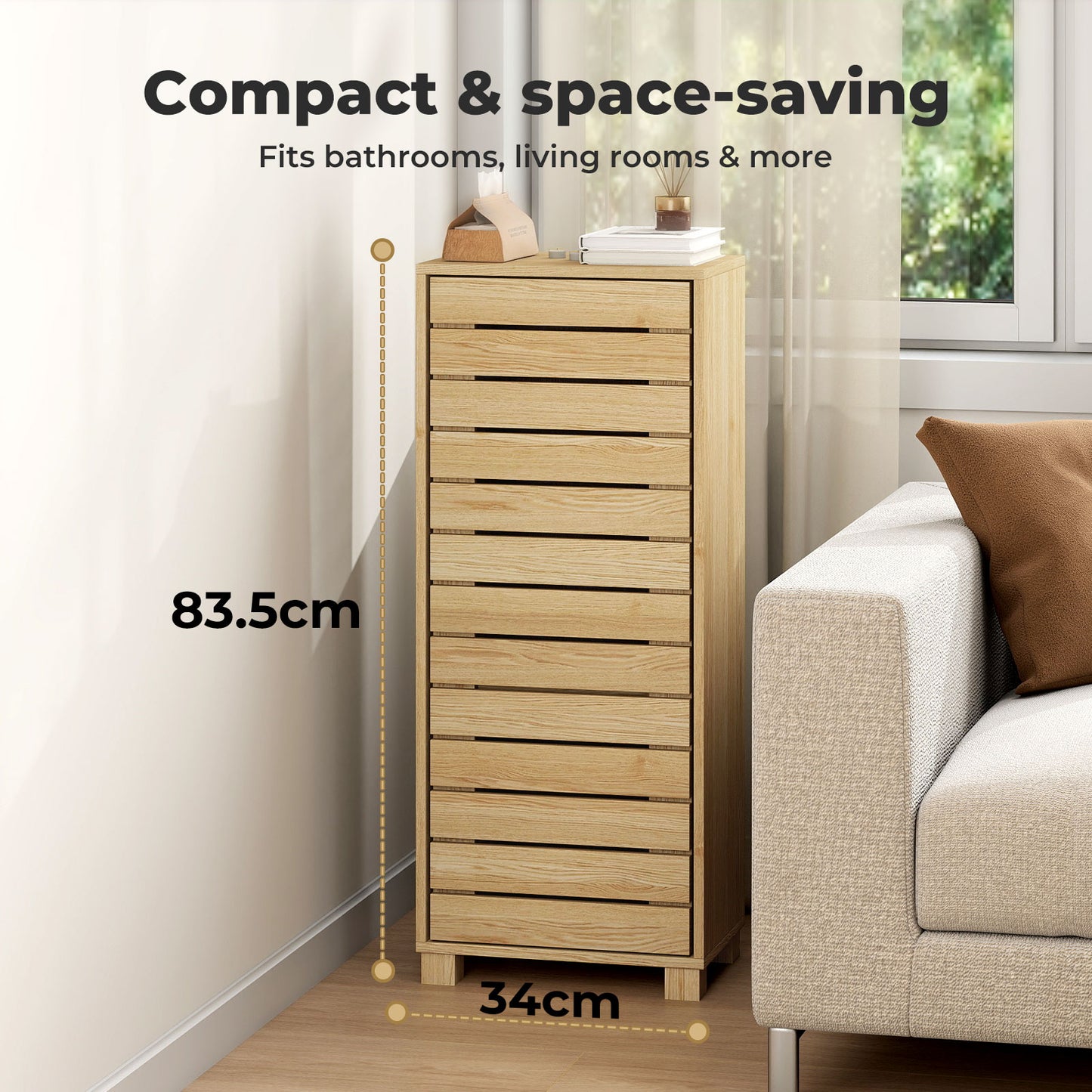 Levede Floor Bathroom Storage Cabinet Handleless Wood Floor Shelf Unit Cupboard