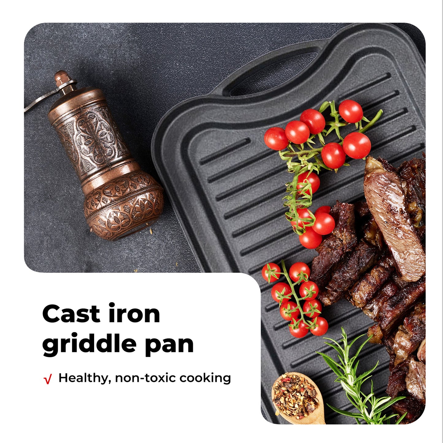 Toque Reversible Cast Iron Griddle Plate Non-Stick Grill Skillet Kitchen 50.5cm