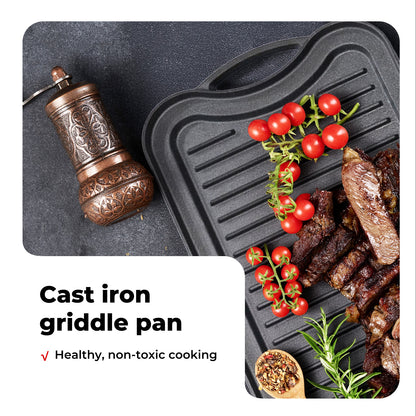 Toque Reversible Cast Iron Griddle Plate Non-Stick Grill Skillet Kitchen 50.5cm