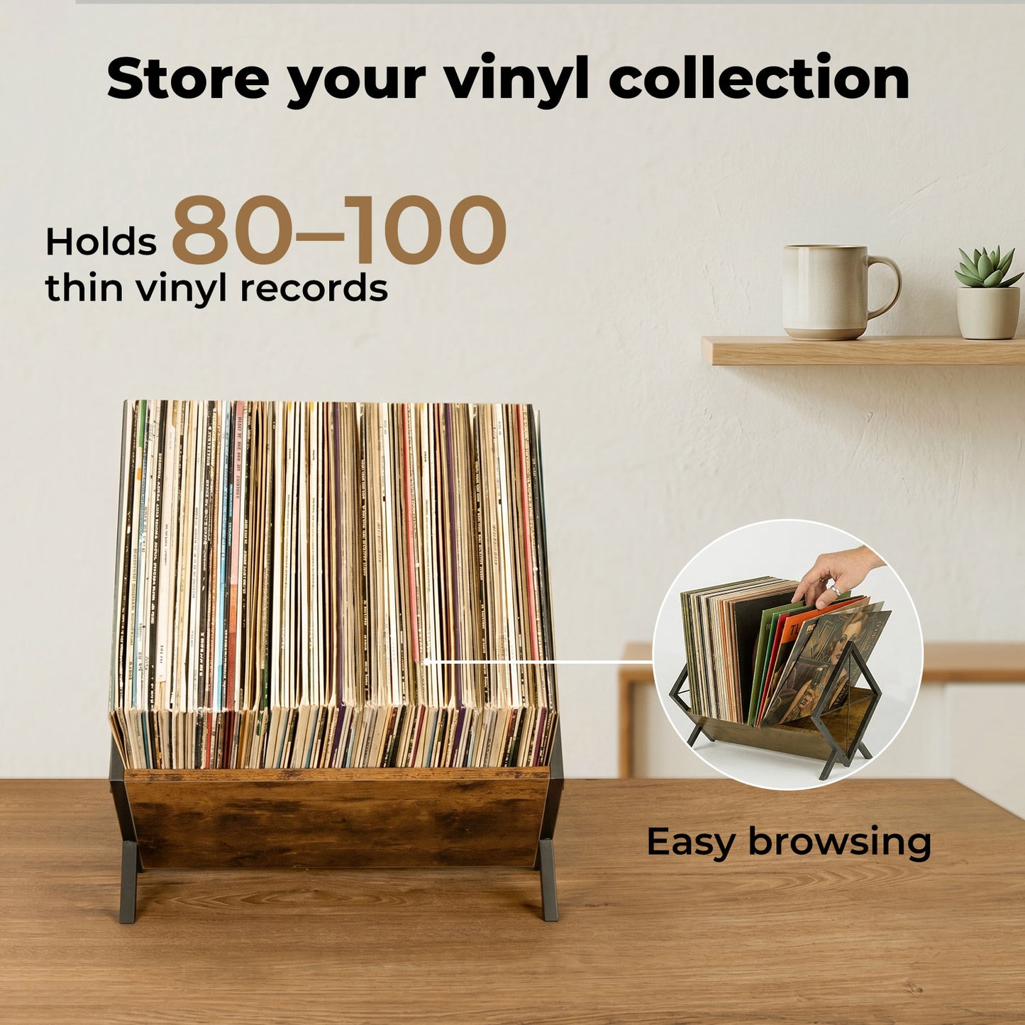 Levede Vinyl Record Storage Rack LP Collection Organiser Album Holder Stand