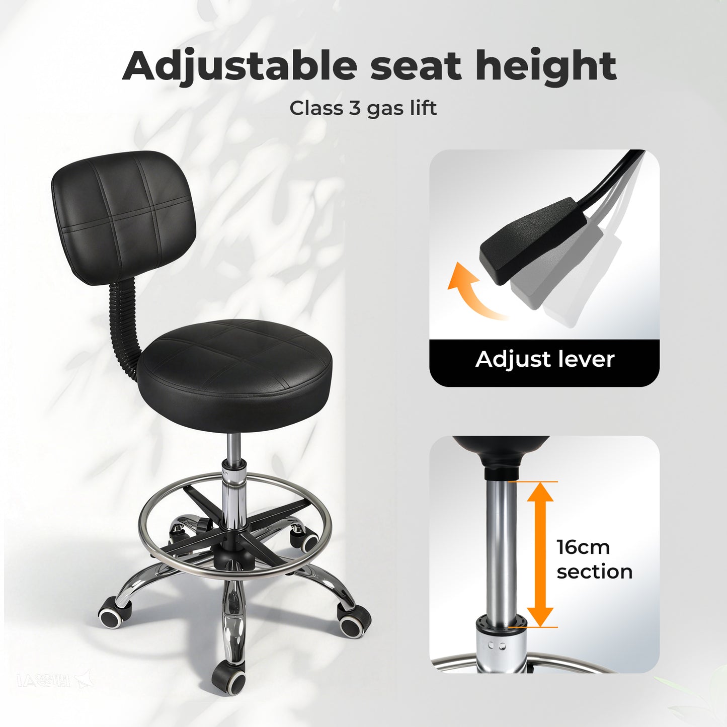 Levede Swivel Drafting Chair Low Back Round Rolling Stool Height Adjustable