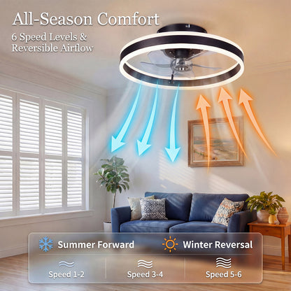 Emitto Ceiling Fan with Lights Remote Modern LED Dimmable Quiet 6 Speeds Black