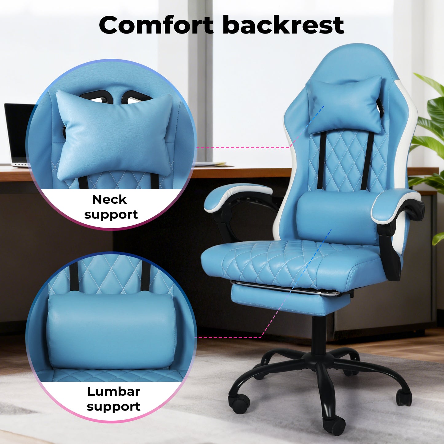 Levede Office Desk Chair PU Gaming Recliner Adjustable Height Swivel Blue