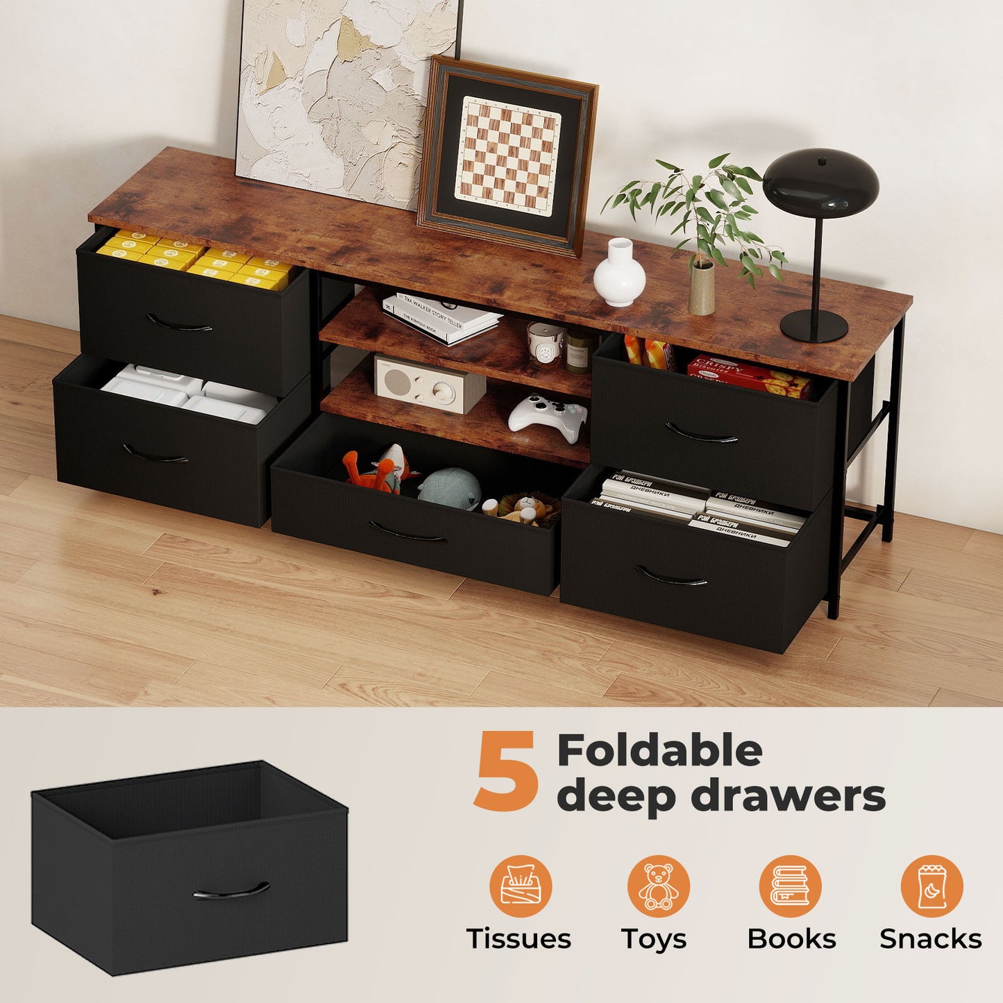 Levede TV Stand Cabinet Entertainment Unit 140cm with 5 Storage Drawers Shelves