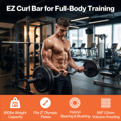Centra EZ Arm Curl Bar Weight Lifting 4ft Olympic Barbell for 2'' Weight Plates