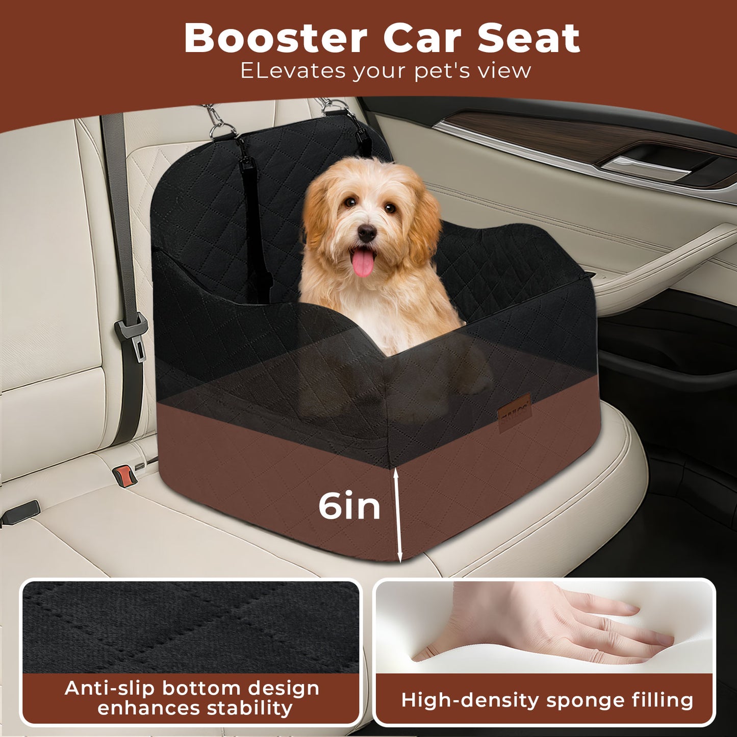 Skylos Dog Booster Car Seat for Small to Medium Pets up to 35 lbs Portable Black