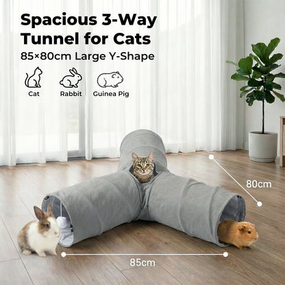 Skylos 3-Way Cat Tunnel Foldable Interactive Play Tunnel with Balls Cats Kittens