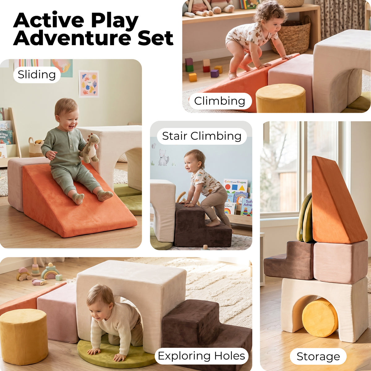 Dekko Soft Play Set Foam Blocks Baby Climbing Blocks Vellum Suede