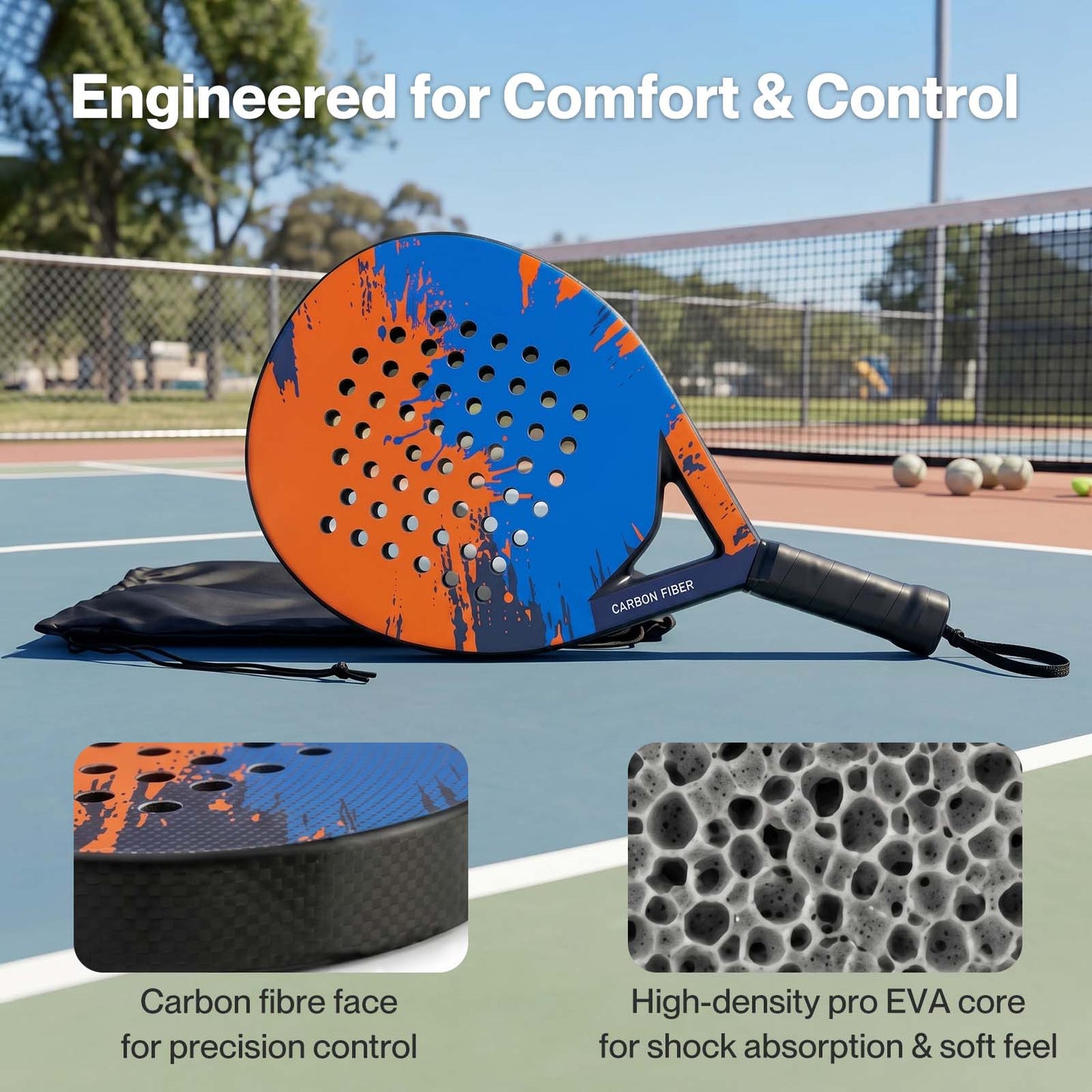 Centra Padel Tennis Racket  Carbon Fiber Face  360g  Black