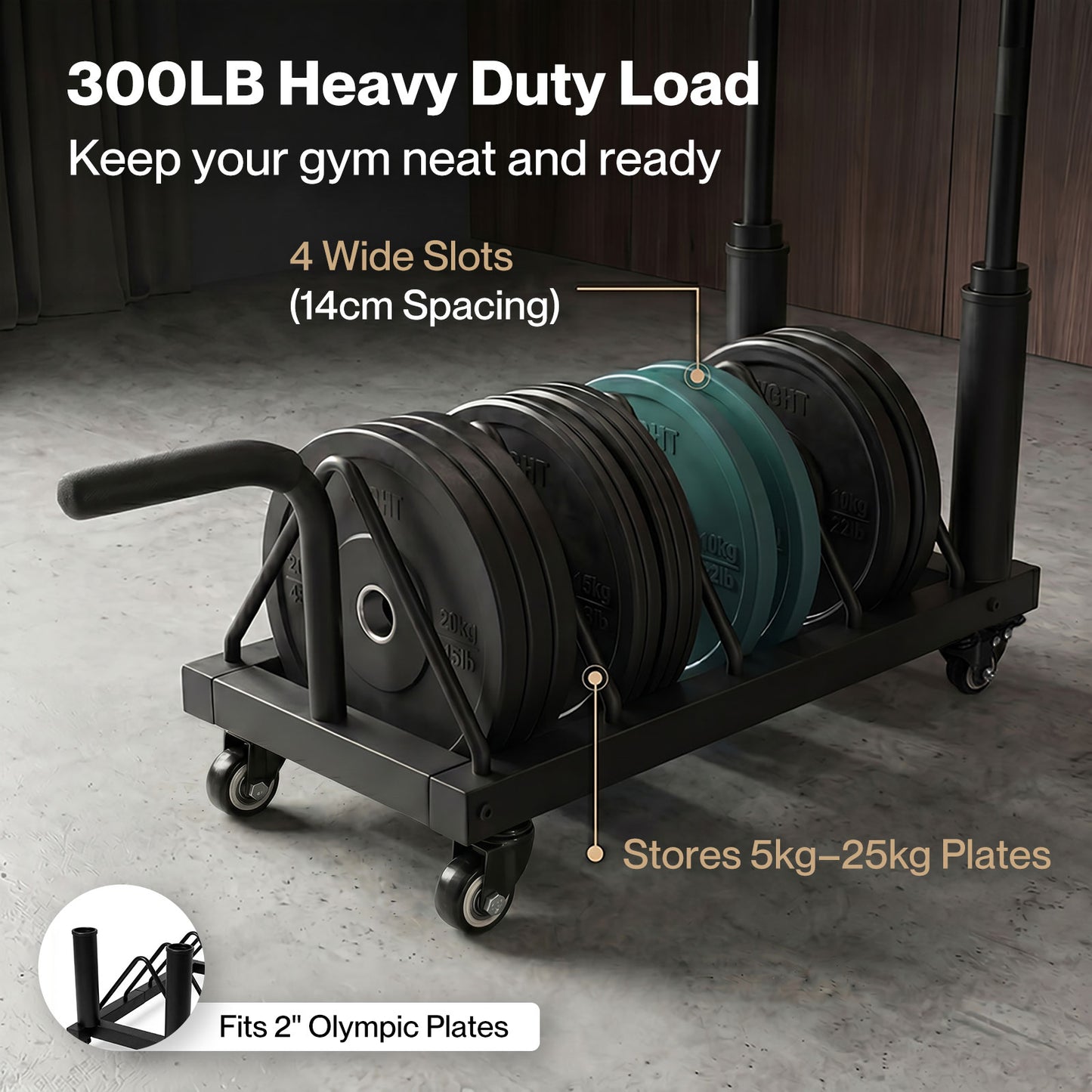Centra Weight Plate Rack Wheeled Horizontal Olympic Barbell Bumper Storage Stand