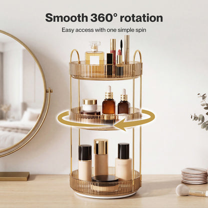ilus Makeup Organiser 360 Rotating Spinning 3 Tiers Cosmetic Organizer Gold