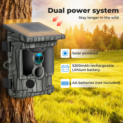 Centra Solar Trail Camera 4K 112MP Hunting Game Cam Wifi Bluetooth 64GB Card