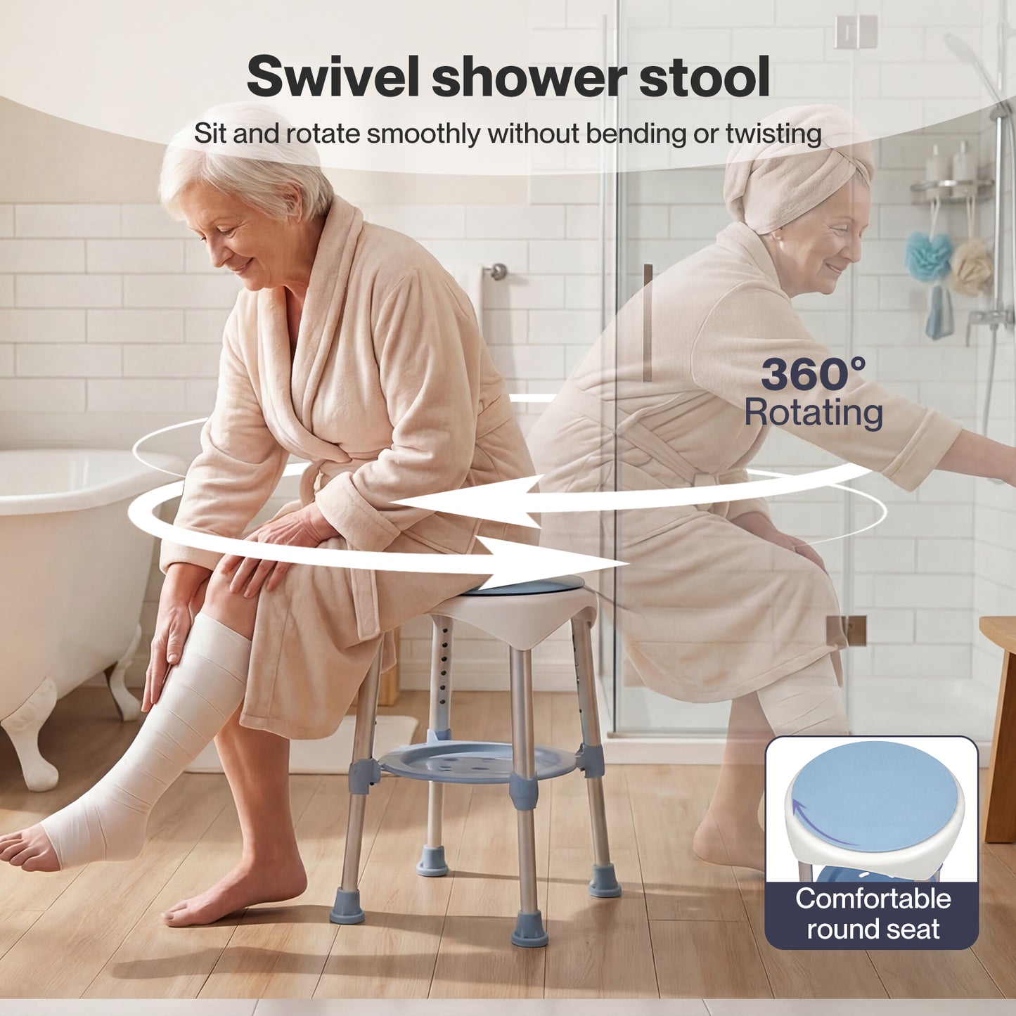 Levede Shower Chair Swivel 6-Level Adjustable Height Shower Bath Stool Seat