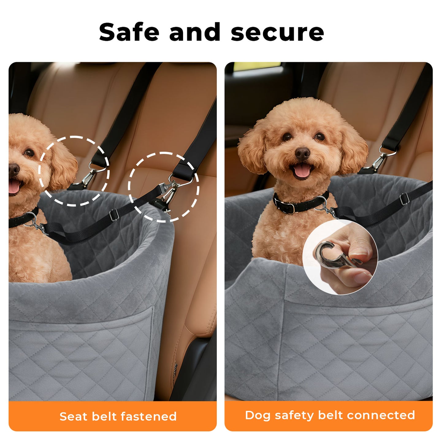 Skylos Dog Booster Car Seat Safe Puppy Travel Carrier Bed Bag Basket Pet Grey