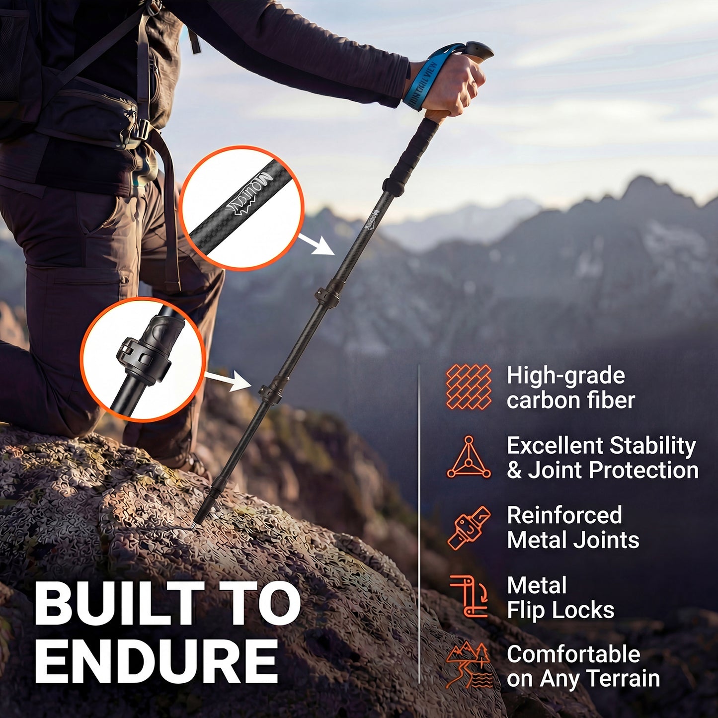Mountview Trekking Poles Carbon Fibe Lightweight Hiking Sticks 2PC Black
