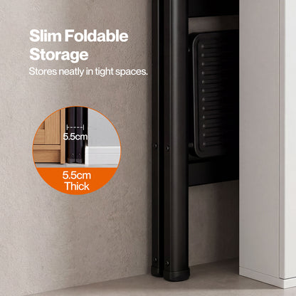 Traderight Small Step Ladder Foldable 150KG Carbon Steel Kitchen Steps Black