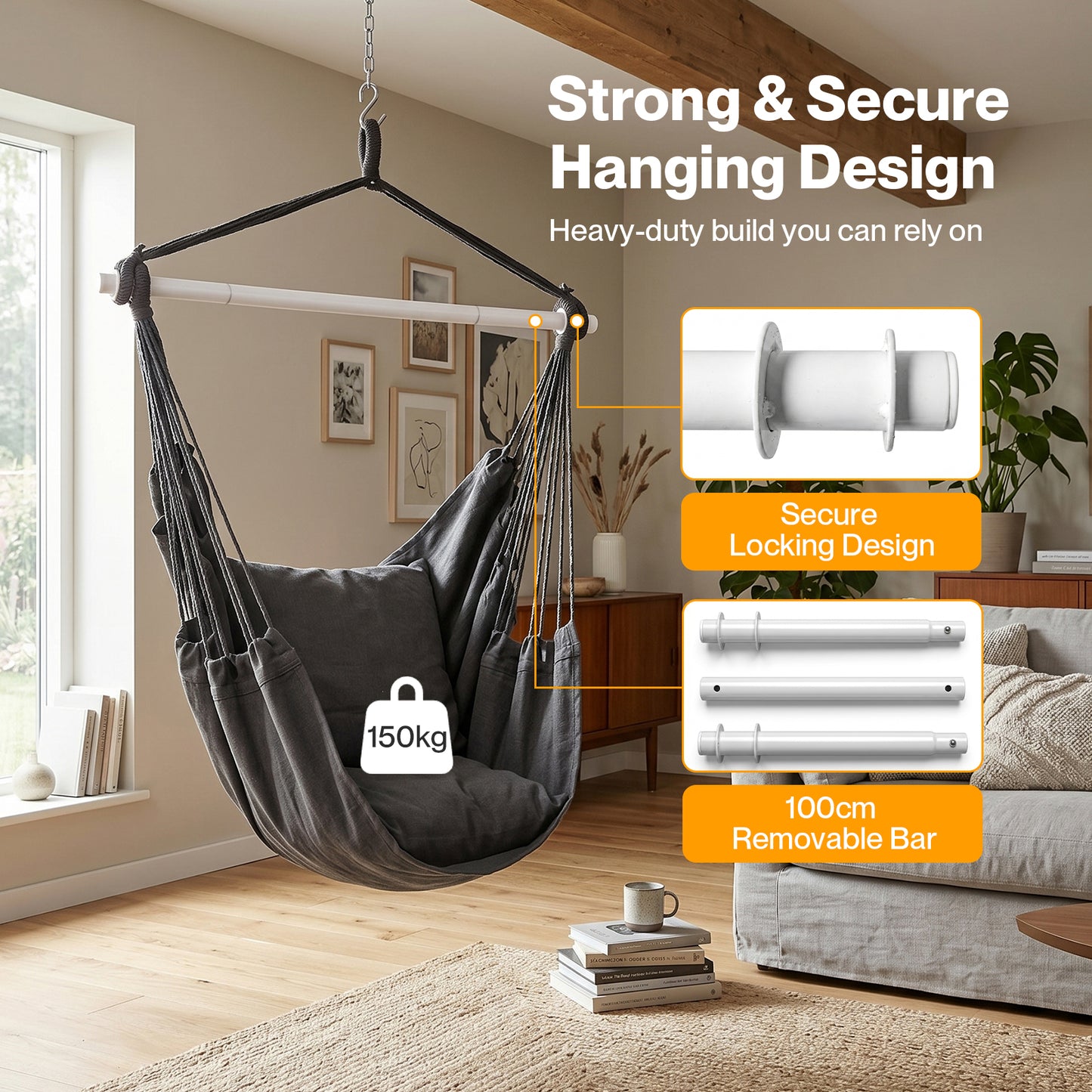 Mountview Hammock Chair Hanging Rope Swing Seat Indoor Outdoor with Cushions