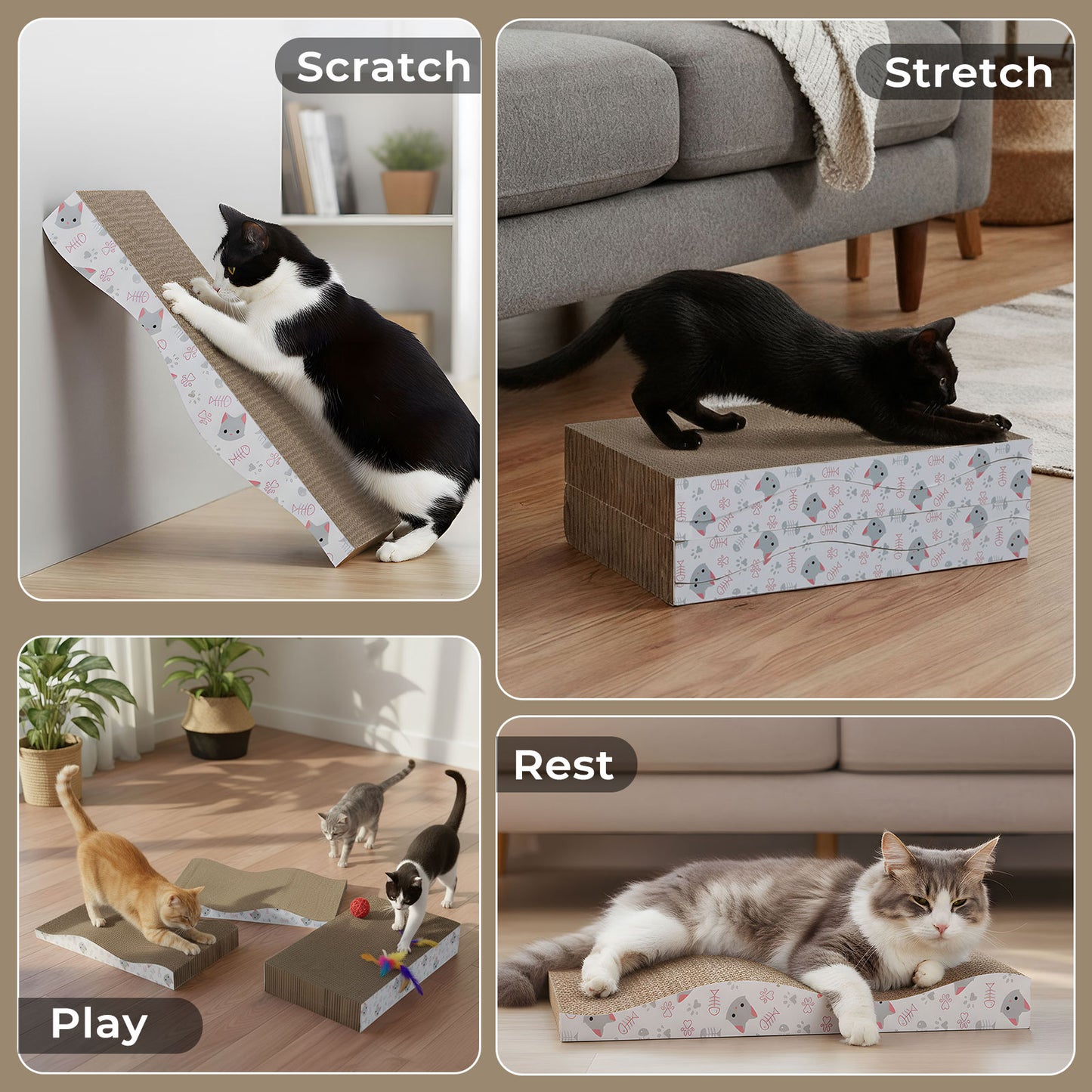 Skylos 4PCS Cat Scratching Board Cardboard Cat Scratcher Scratching Pad Lounge