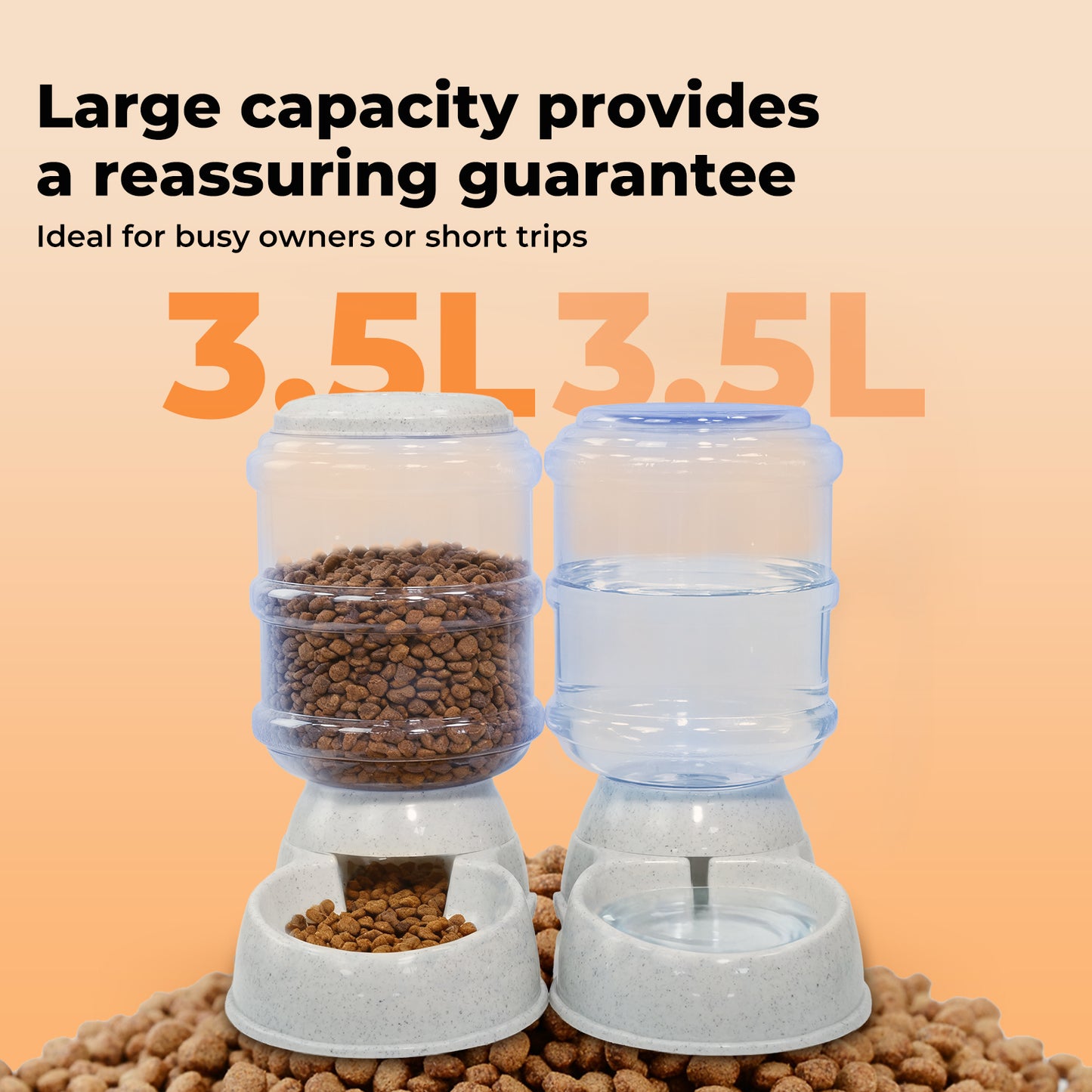 Skylos 2 Packs Automatic Food Feeder Waterer Set Plastic Dispenser Dog Cat 3.5L