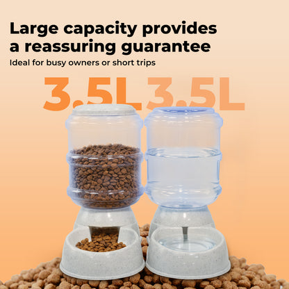 Skylos 2 Packs Automatic Food Feeder Waterer Set Plastic Dispenser Dog Cat 3.5L