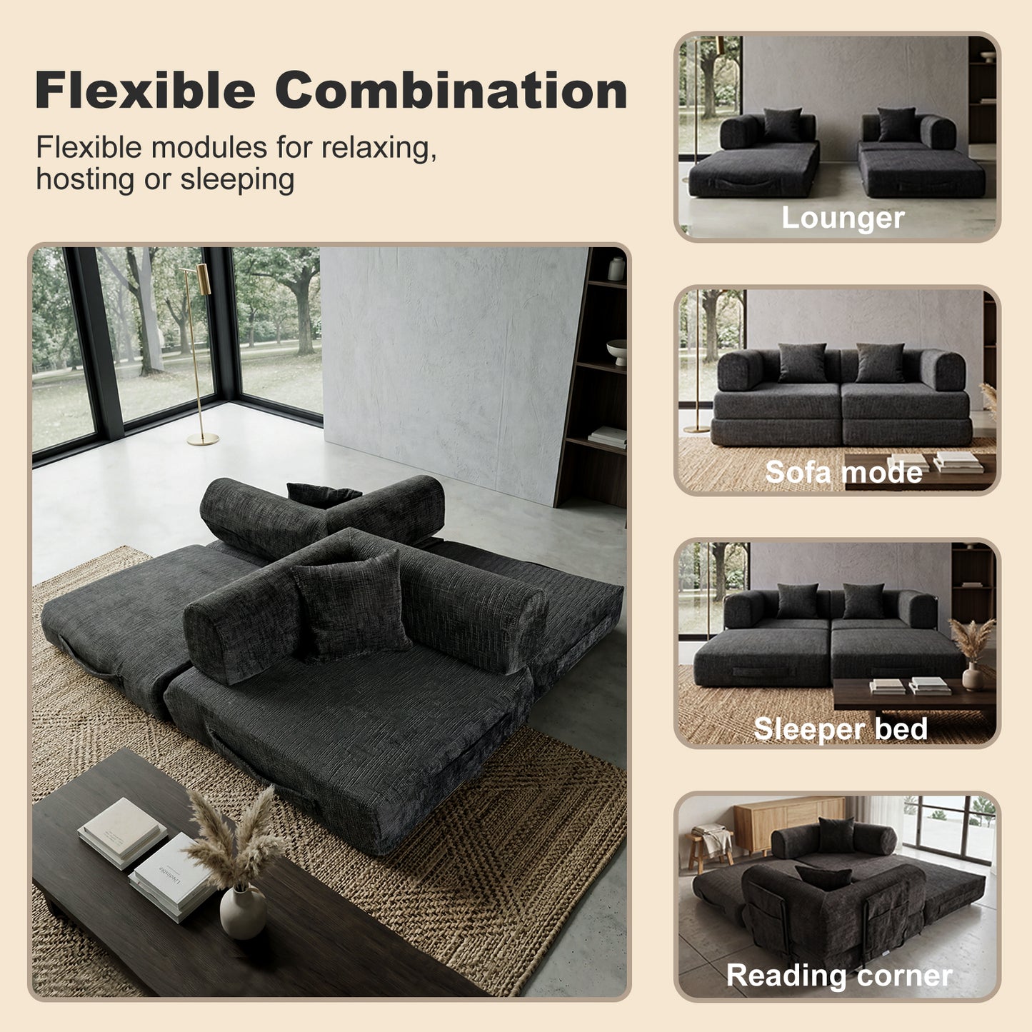 Levede Convertible Sofa Bed Sleeper 2 3 Seater Folding Floor Couch Small Space