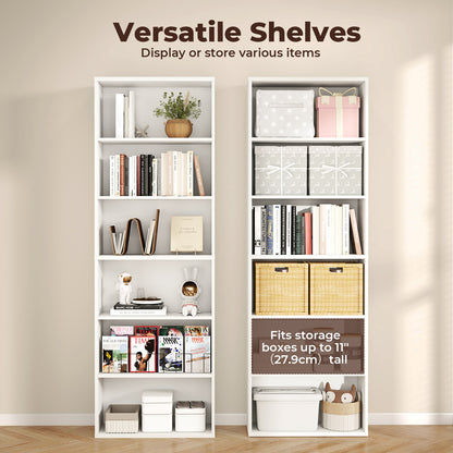 Levede Slim 6 Tier Bookshelf Narrow Bookcase  Storage Shelf Organizer Unit White