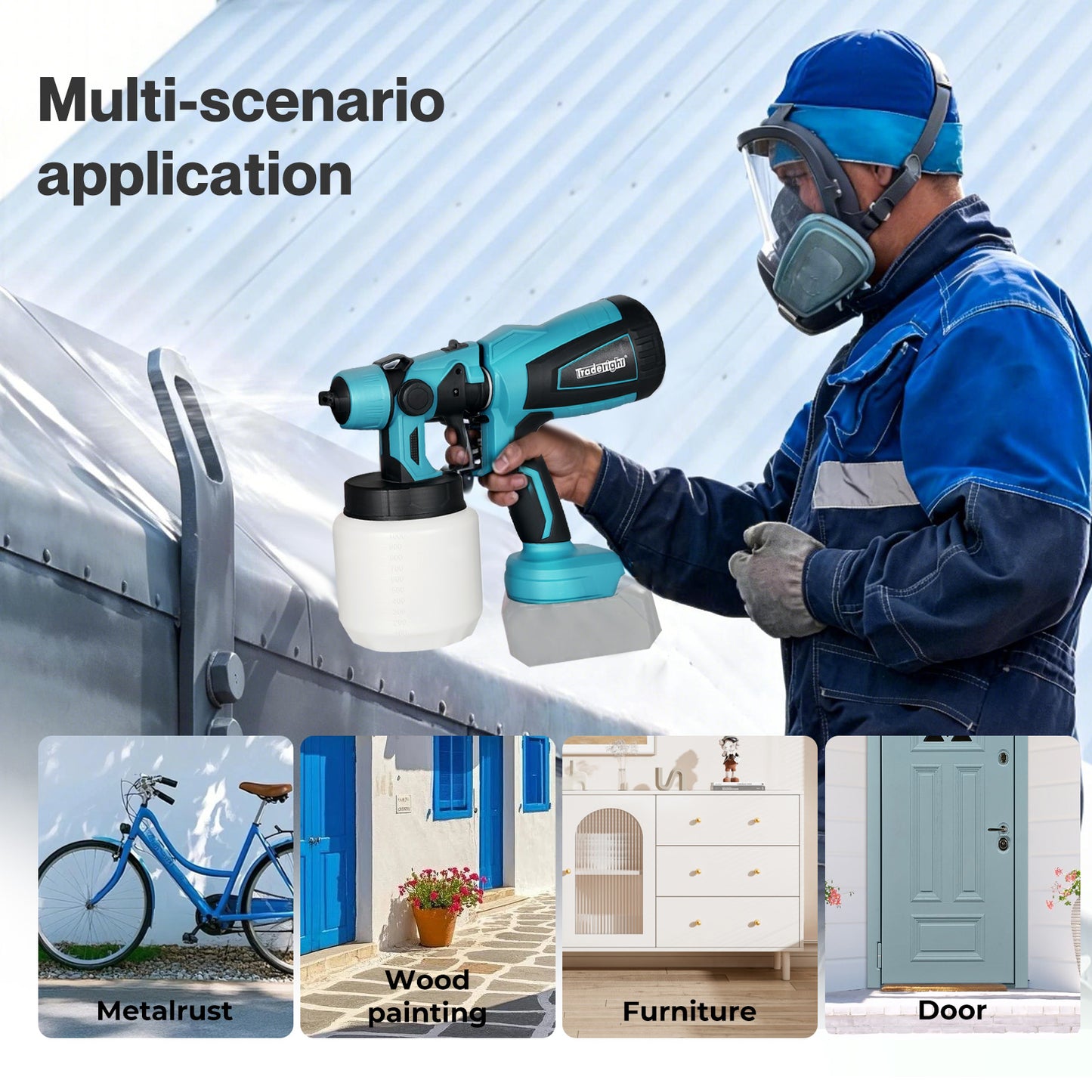 Traderight Cordless Paint Sprayer 18V Electric Spray Gun 1000ml HVLP 6 Nozzles