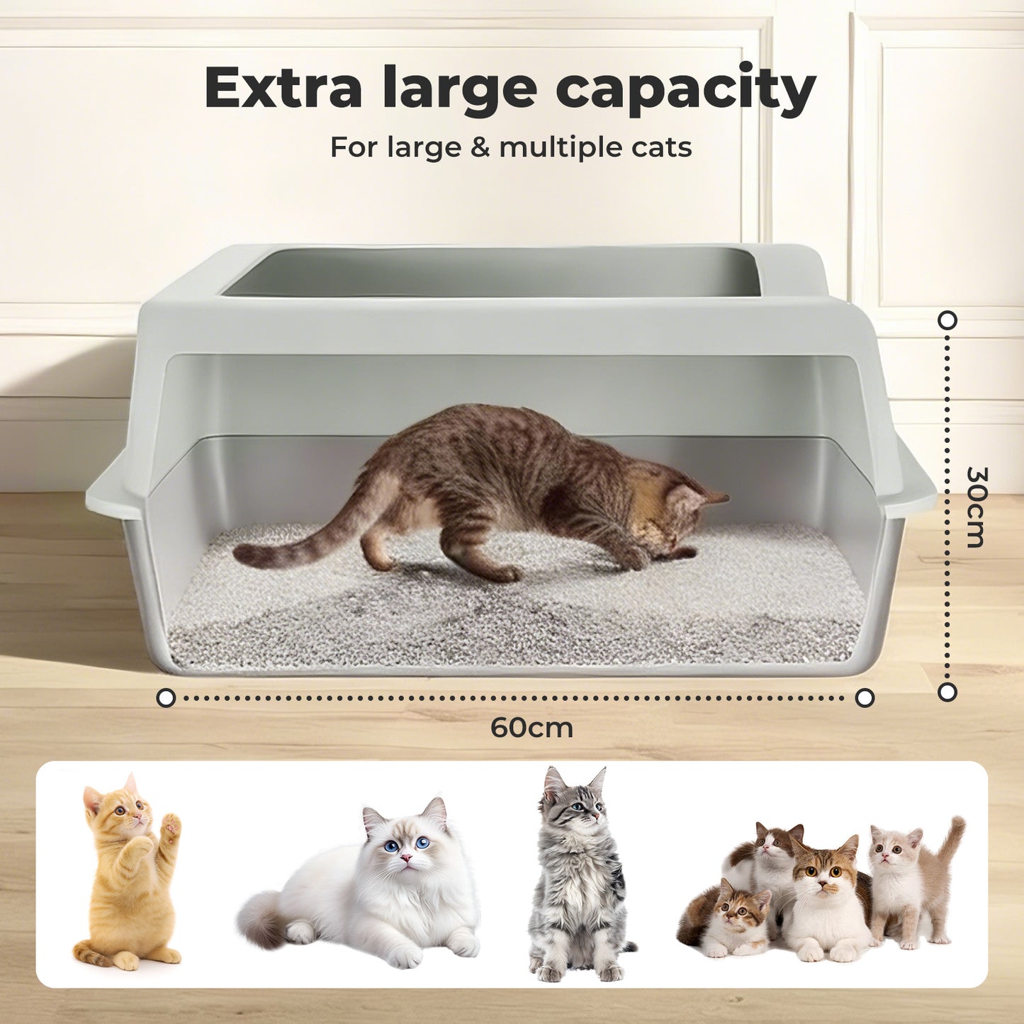Skylos Stainless Steel Cat Litter Box Semi-Enclosed Easy Cleaning Pet Toilet